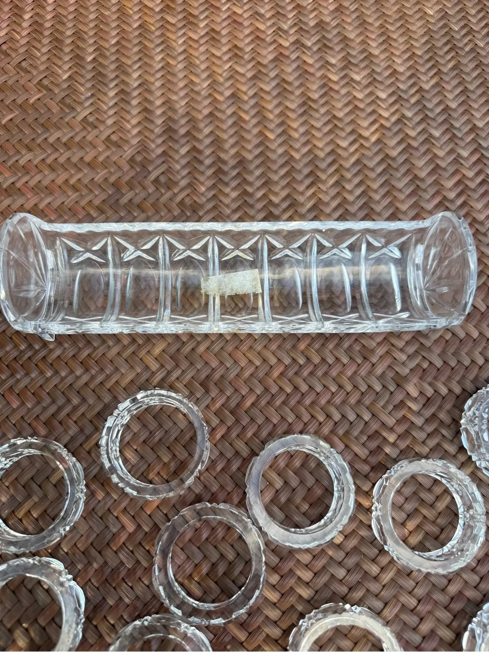 Vintage Cut Crystal Napkin Rings Set of 12 with Matching Holder Stunning